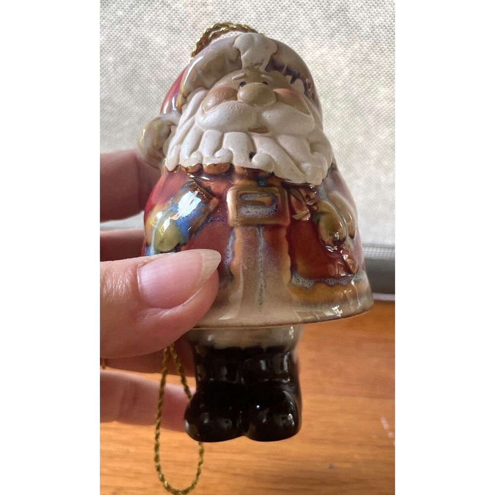 Vintage Ceramic Santa Claus Bell Ornament Boot Clapper Christmas Decor